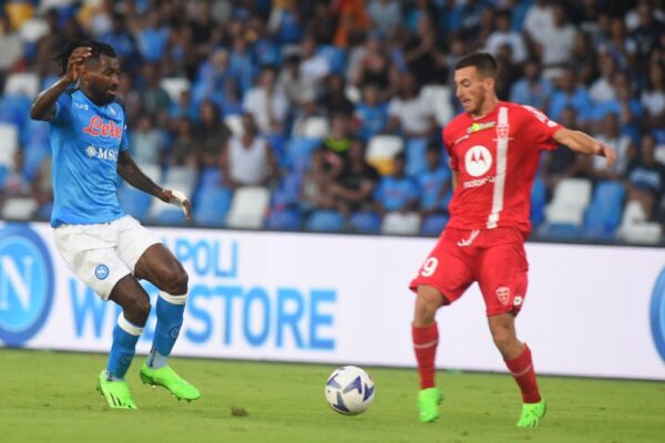 Photo LiveMedia/Agostino Gemito
Naples, Italy, August 21, 2022, italian soccer Serie A match
SSC Napoli vs AC Monza
Image shows:
Christian Gytkjær  ( AC Monza) and André-Frank Zambo Anguissa (SSC Napoli) competes for the ball with during the Serie A 2022/23 match between SSC Napoli And AC Monza Diego Armando Maradona Stadium
LiveMedia - World Copyright